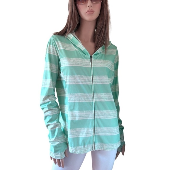 Bench Jacket Coat Sweater Hoodie Aqua Stripe Fitness Activewear Full Zip Front - Picture 3 of 14